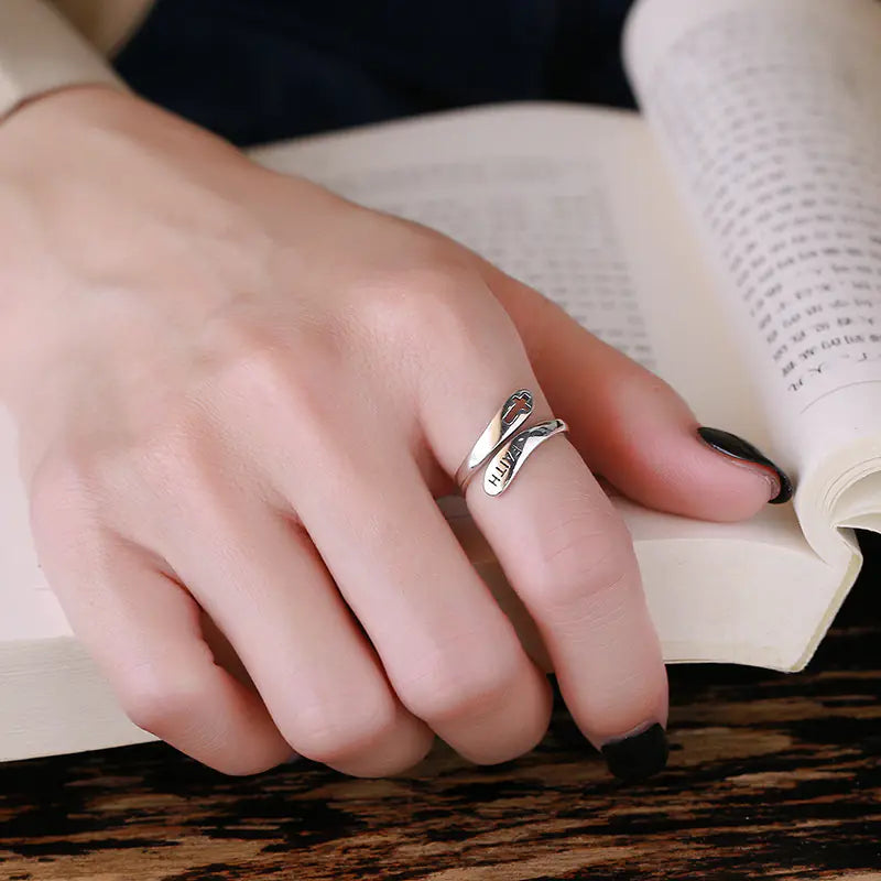 Style Silver Ring with Faith Cross