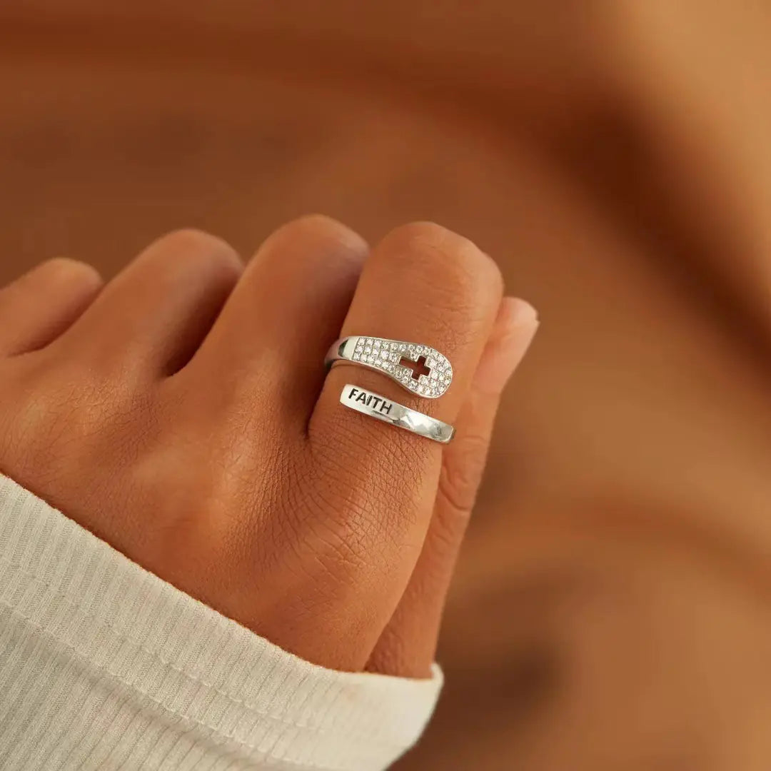 Sterling Silver Faith Cross Ring with Zircon