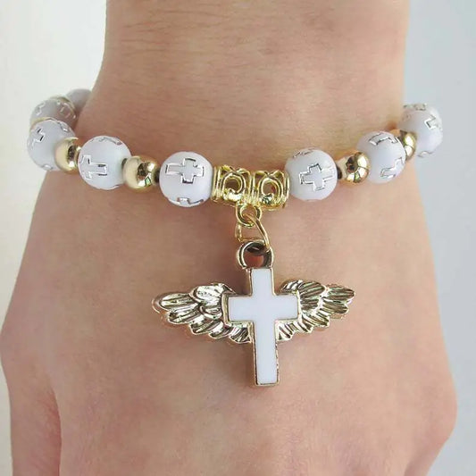 Oil Dripping Angel Cross Bracelet