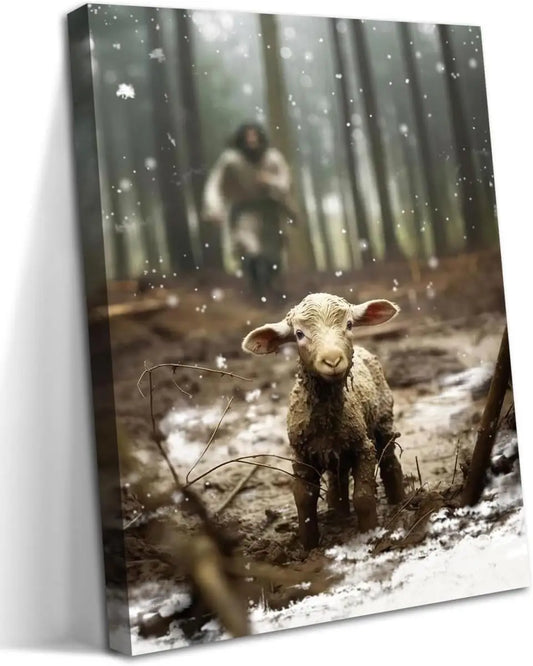 Jesus Chasing Down Lamb Canvas