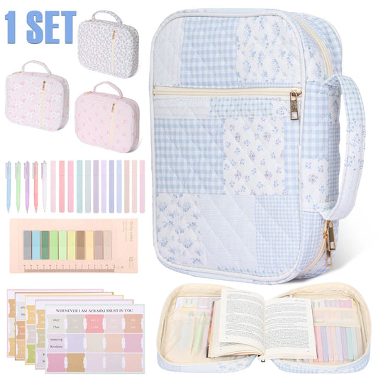 1 Set Bible Bag Hand Carry Bible Cover Case with Study Supplies Multiple Pocket Book Carrying Case Portable Notebook Storage Bag