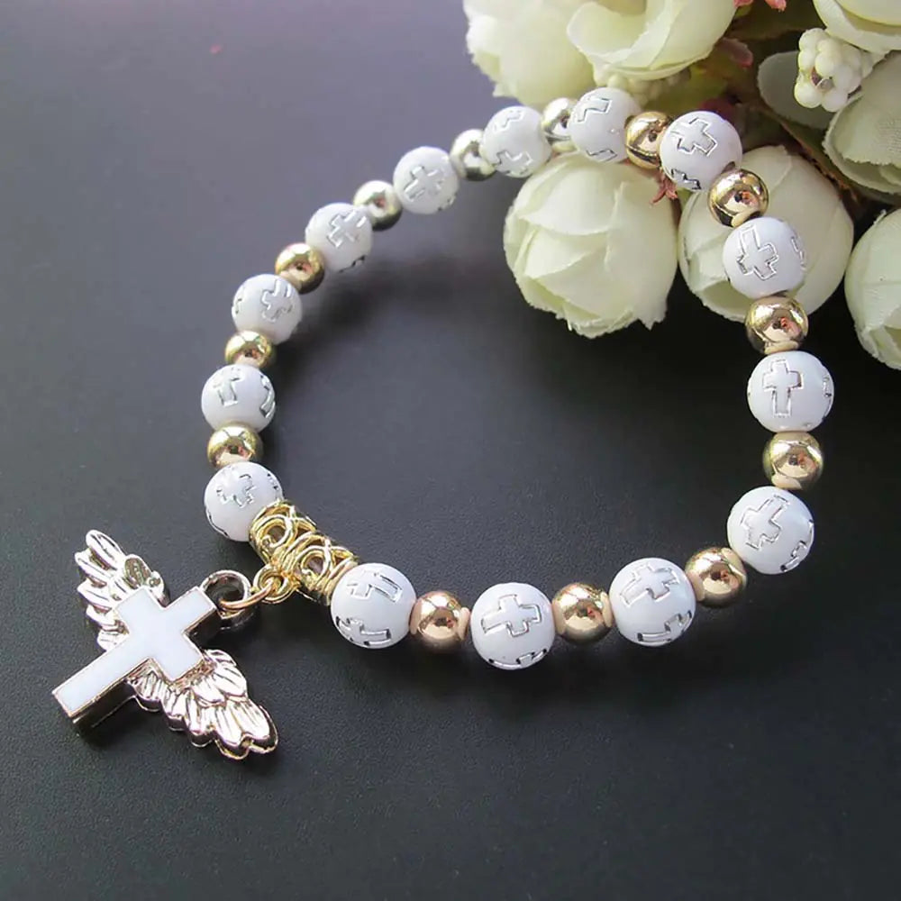 Oil Dripping Angel Cross Bracelet